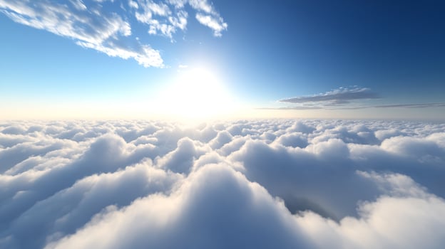 Stunning sunrise over calming sea of clouds in blue sky serene atmosphere photo