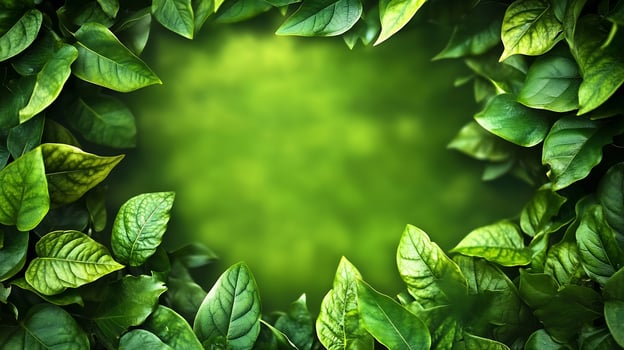 Lush Green Leaves Forming Natural Frame With Vivid Green Background photo