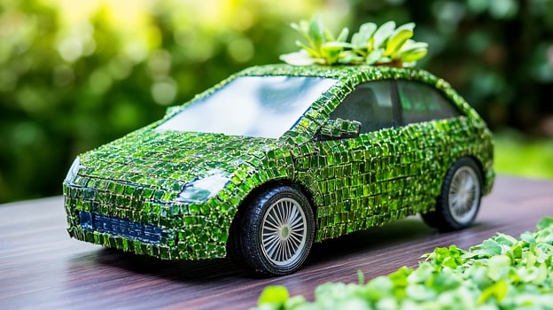 Eco Friendly Toy Car Wrapped in Greenery Promoting Sustainable Transportation photo