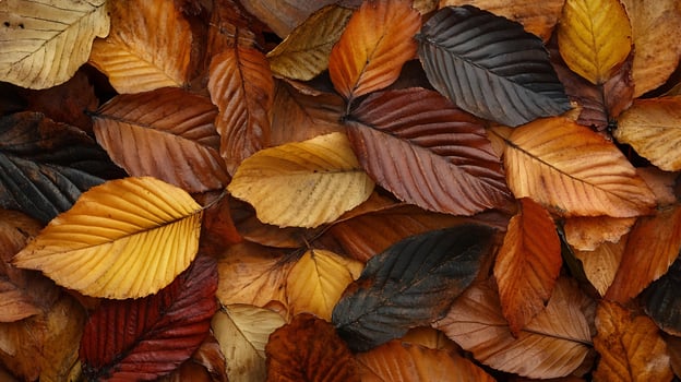 Colorful Autumn Leaves Creating a Natural Carpet in a Beautiful Fall Forest Setting photo