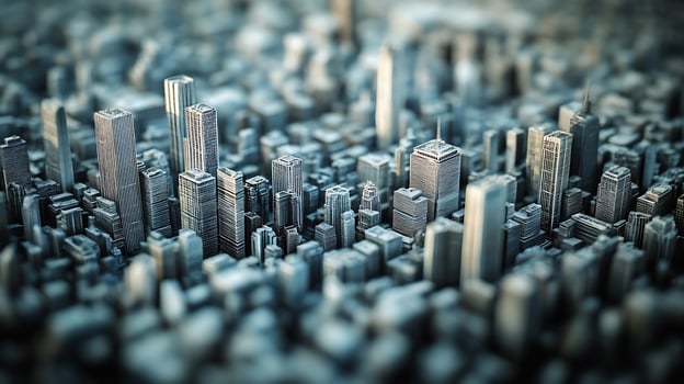 Densely packed futuristic cityscape captured in miniature detail and architectural precision photo