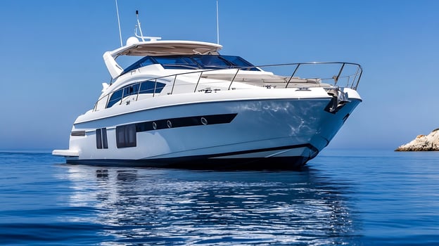 Luxury Yacht on Clear Blue Waters Under a Bright Sunny Sky Perfect for Tropical Adventures photo
