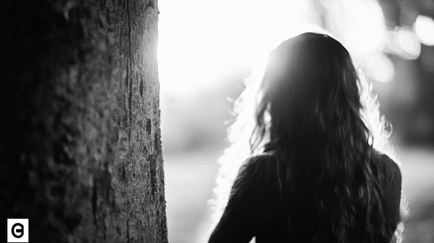 Contemplative Woman in Nature Basking in Bright Sunlight photo