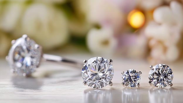 Exquisite Brilliant Diamond Engagement Ring and Earrings Display photo