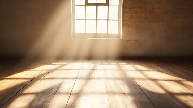 Sunlight Streaming Through a Window onto an Empty Wooden Floor photo