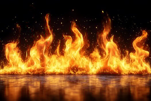Fiery Flames on Reflective Surface for Dynamic Visual Impact photo