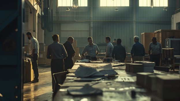 A group of people standing in a factory photo