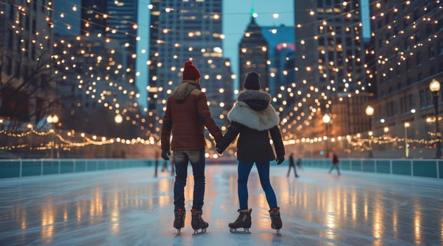 Two people skating on an ice rink in the city photo