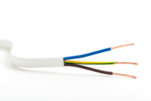 Electric screened cable with many wires isolated on white photo