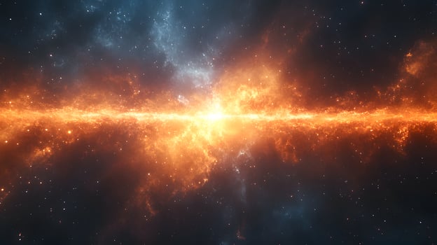 Spectacular supernova explosion illuminates deep space with blue and orange nebula colors, showcasing stellar collision amid star clusters and interstellar dust in cosmic energy burst. collision photo