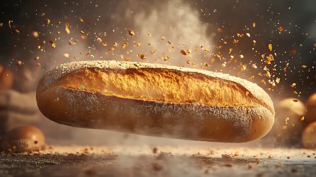 bread is being thrown into the air by a sprinkling of flour photo