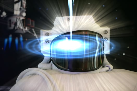 An astronaut's helmet in the cosmic glow. The cosmonaut's hat. photo