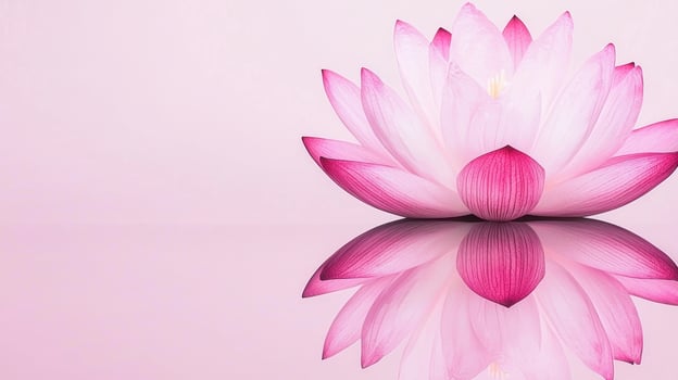 Serene Pink Lotus Flower Blossom Reflection on Calm Water Spa Background photo