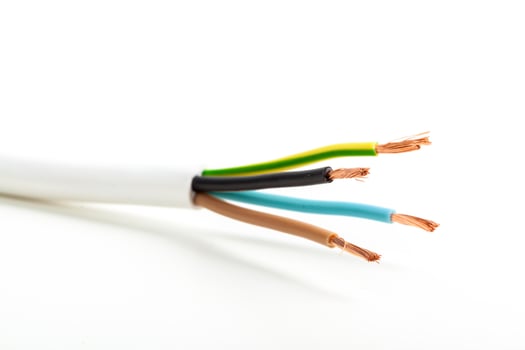 Electric screened cable with many wires isolated on white photo