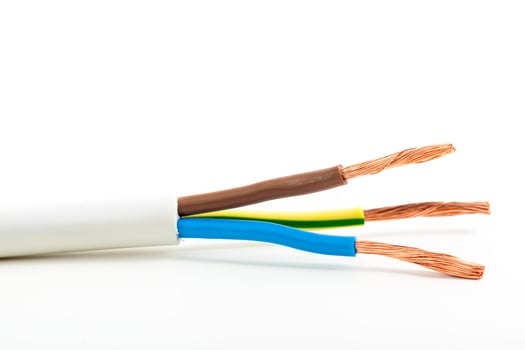 Electric screened cable with many wires isolated on white photo