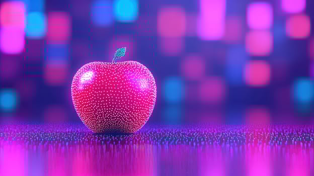 Luminous Pink Apple in Neon Bokeh Background Abstract Digital Fruit Art photo