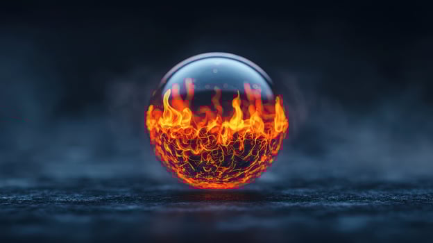 Encapsulated Fire Abstract Sphere of Burning Flames in Glass Orb on Dark Background photo