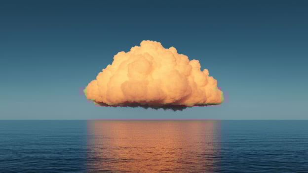 Serene Sunset Cumulus Cloud Over Calm Ocean Waterscape photo