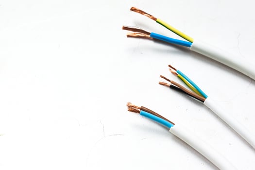 Electric screened cable with many wires isolated on white photo