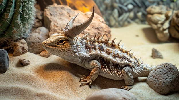 Desert Horned Lizard Phrynosoma platyrhinos phylum Chordata class Reptilia order Squamata family Phrynosomatidae camouflaged among rocks sand its spiny body blending into the arid environment photo