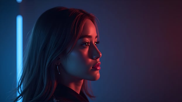 Glamorous Woman Profile Neon Glow photo