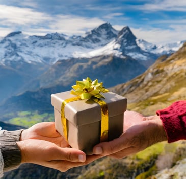 A golden gift in the Swiss Alps as a thoughtful gesture amidst majestic peaks photo