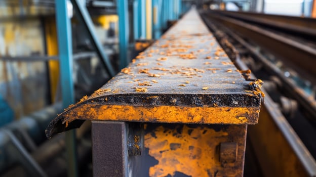 Rusty metal beam in industrial setting showing decay and corrosion photo