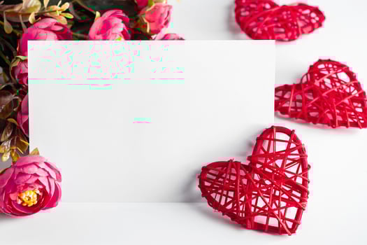 Greeting card for Valentine's day on background of flowers. photo