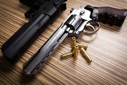 Terrorism concept. Handguns.Close up. photo