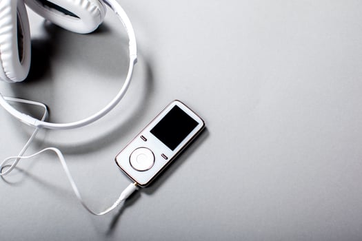 Audio Headphones with Cord on Grey Background photo