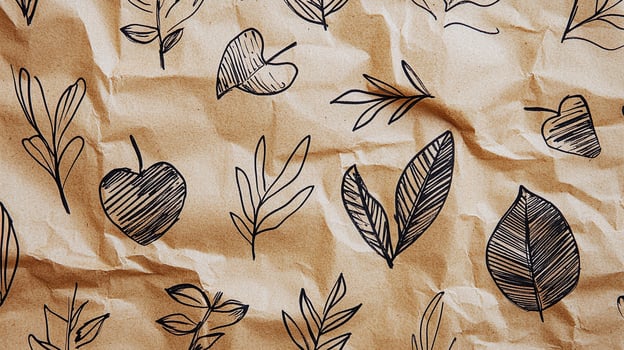 Minimal hand drawn shapes on textured kraft paper, evoking a natural and organic design photo