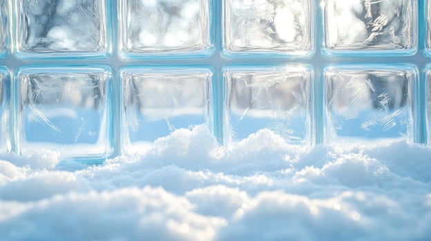 Sunlight shining through glass blocks in winter wonderland photo