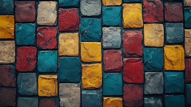 Colorful Stone Pavement Texture Background Design Abstract Multicolored Blocks old wall road tiles photo