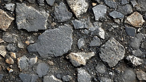 A close up of a stone wall with many different types of rocks photo