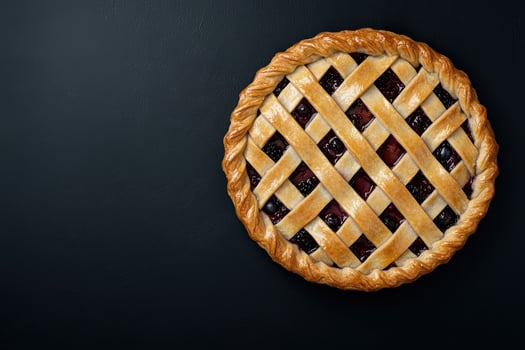Delicious berry pie with lattice crust on dark background photo