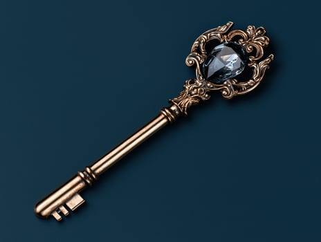 Antique ornate key with gemstone detail photo