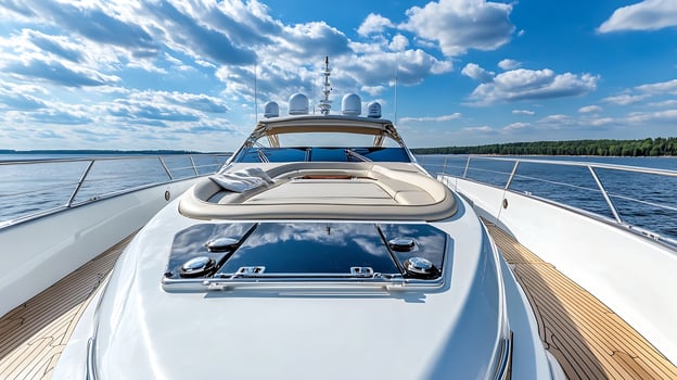 Luxury Yacht Front Deck with Panoramic Ocean and Sky Views photo