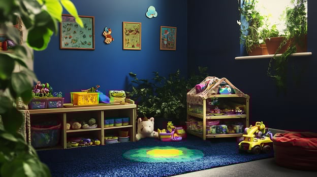 Colorful preschool playroom with toys and educational decor for creativity and fun photo