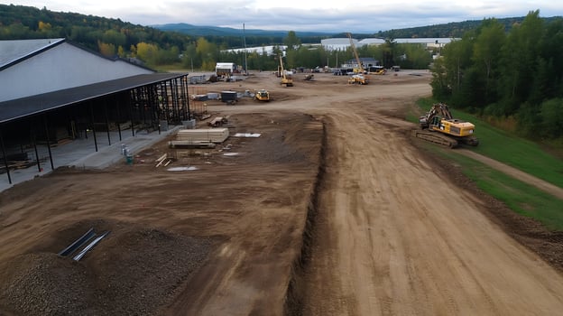 Expansive Rural Construction Site with Heavy Equipment and Scenic View photo