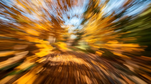 Vibrant autumn foliage with golden leaves in motion abstract forest background photo