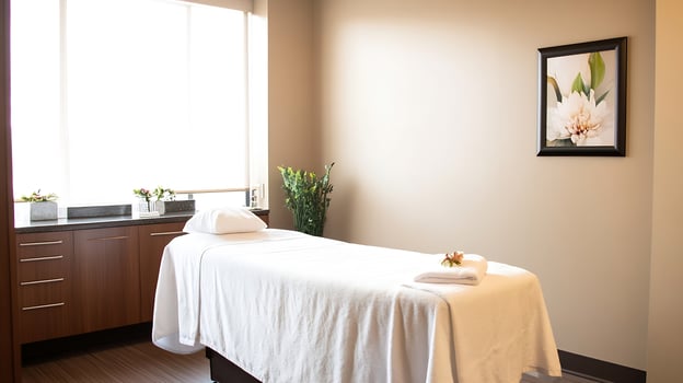 Relaxing Spa Treatment Room With Soft Lighting and Tranquil Atmosphere photo