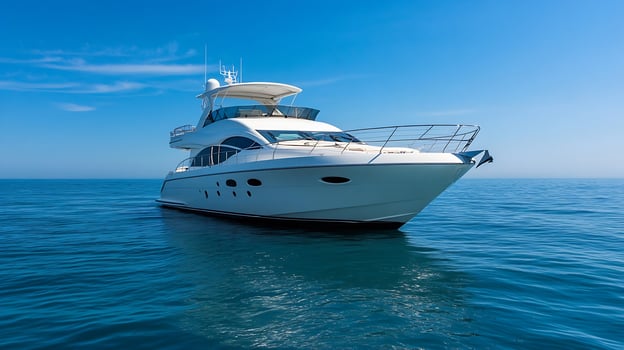 Elegant White Yacht Navigating Smooth Calm Ocean Waters on a Sunny Day photo