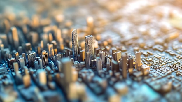 Modern City Skyline with Tall Skyscrapers and a Soft Focus Artistic Effect photo