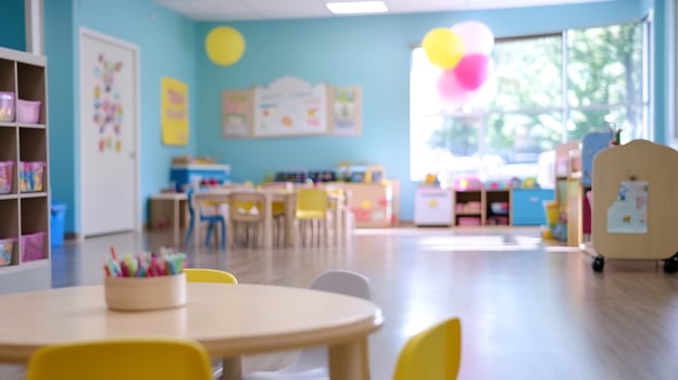 Bright and Cheerful Classroom for Young Children with Vibrant Colors and Educational Decor photo