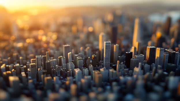 Vibrant City Skyline in Warm Golden Light of a Sunny Day photo