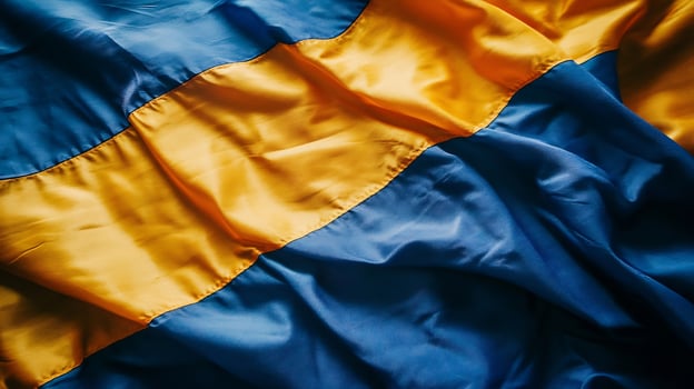 Rippled Fabric of the Swedish Flag in Close-Up Details photo