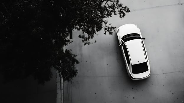 Aerial Black and White View of White Car on Concrete Road photo