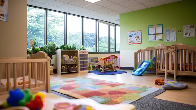 Bright and Colorful Daycare Room with Toys and Educational Materials for Child Development photo