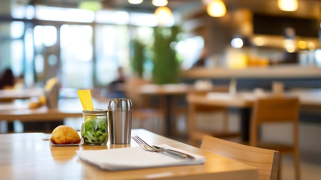 Inviting Restaurant Interior with Decorated Table Setting for Dining Ambience photo