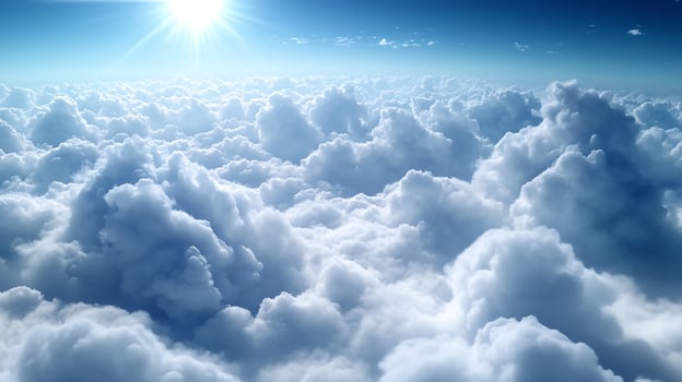 Bright White Clouds Below Blue Sky with Sunlight Illumination photo